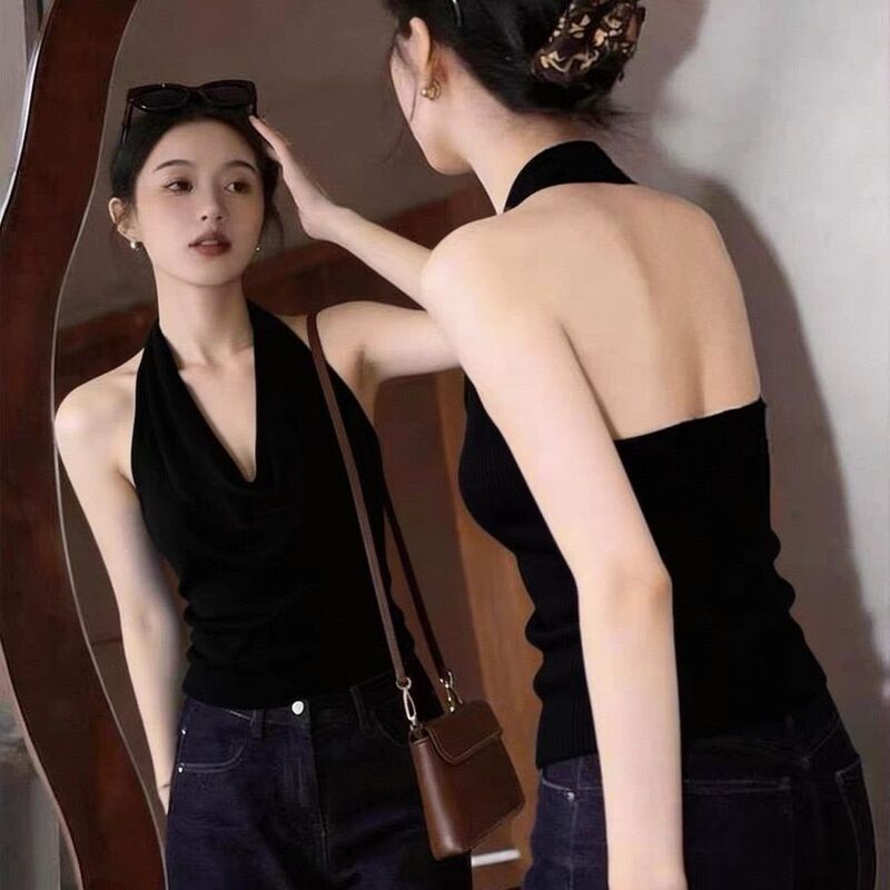 2026 New Style Pure and Sexy Halter Neck Sleeveless Tank Top for Women with Unique and Exquisite Backless Design for Outerwear
