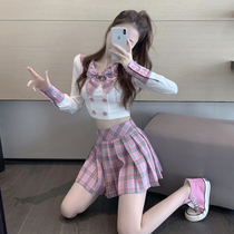 majealure college wind suit spring new salt sweetness student JK uniform plexigu skirt foreign air two sets