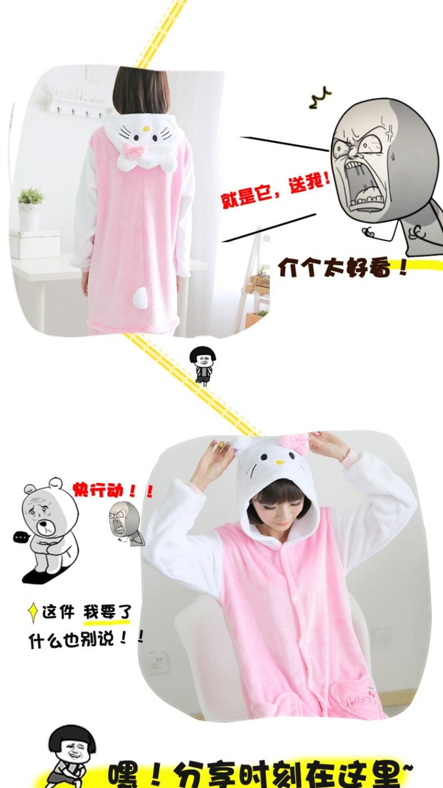 Phim hoạt hình động vật mèo kitty kích thước lớn đồ ngủ một mảnh mùa thu và mùa đông những người yêu thích flannel áo đôi đẹp giá rẻ