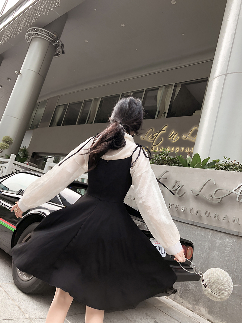 VK旗艦店 韓系氣質百搭襯衫吊帶裙套裝長袖裙裝