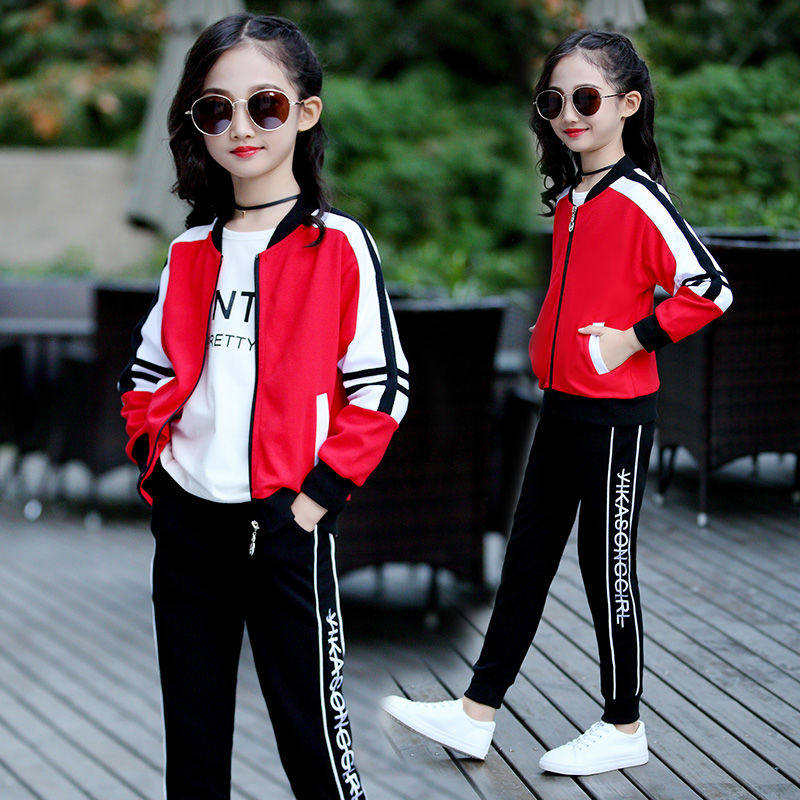 Children's Clothing Girl Spring Clothing Suit 2022 New Children Trendy Ocean Pie Spring Autumn Gends Nets Red Grand Children Sports Three Suits