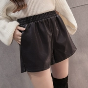 2018 mới mùa thu đông mới quần da cỡ lớn quần short nữ 200 pounds chất béo thun co giãn eo cao đã mỏng bên ngoài mặc quần ống rộng