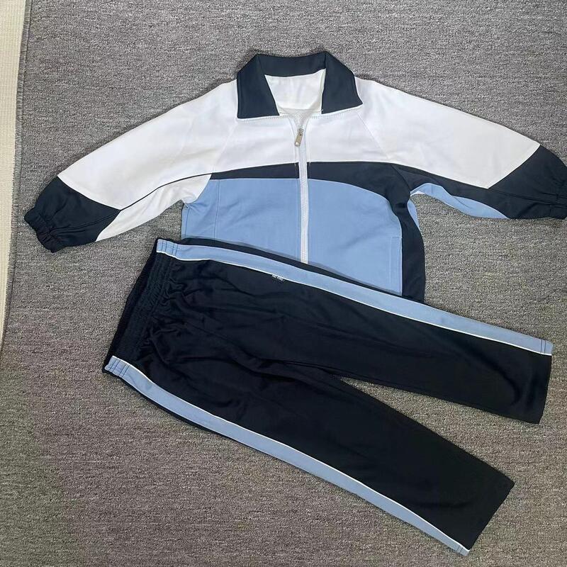 Spring and Autumn Student School Uniform Light Blue and White Spring and Autumn Style Casual Sportswear Navy Blue Wide Blue Stripe Straight-Leg Sweatpants