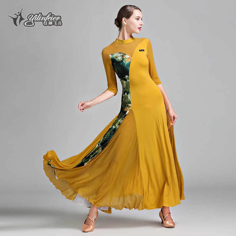 Lin Fei'er modern dance dress S7011 national standard dance dress large pendulum floral stitching long skirt ballroom dance costume