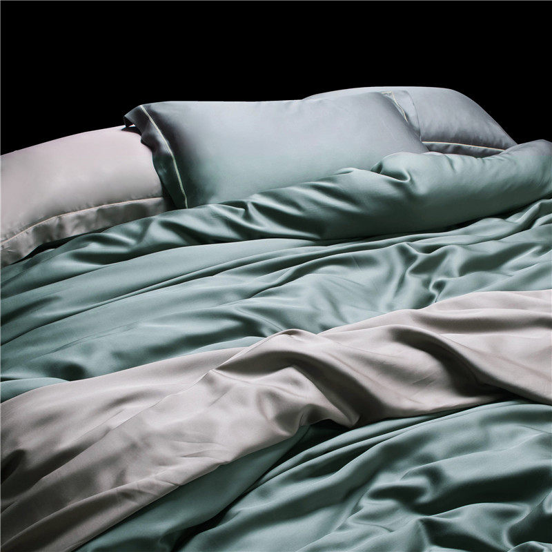 60pcs Tencel bed four-piece set silk ice silk Plain duvet cover Solid color double-sided Tencel naked bedding
