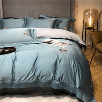 Eurostyle 140s long suede cotton pure color four sets 100 full cotton goon satin hollowed-out quilt with light lavish wind bed supplies