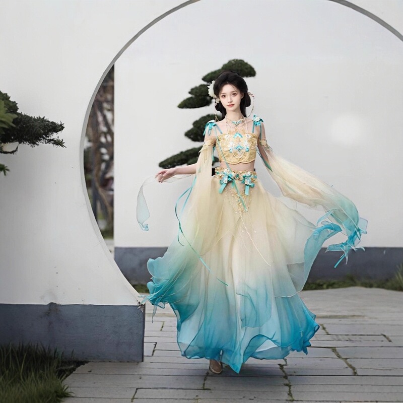 Authentic Exotic Style Hanfu for Women 2026 New Model Strapless Waist-Length Dress with Feather Sleeves, Dunhuang Flying Fairy Western Region Style Ancient Costume Authentic Exotic Style Hanfu for Women 2026 New Model Strapless Waist-Length Dress with Feather Sleeves, Dunhuang Flying Fairy Western Region Style Ancient Costume