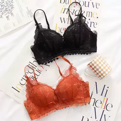 Lace non-steel ring underwear set female sense gathered thickened super thick 8CM bra cover small chest flat chest is large