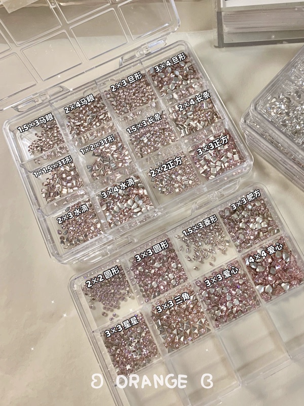 Nail Art Accessories Box with 12 Compartments, High-Gloss Rhinestones [48 Free Shipping] Premium Super Shiny Nail Art Zircon Diamonds, Stars, Hearts
