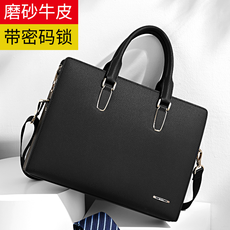 Leather briefcase men leather handbag business leisure men bag bag large capacity travel pack