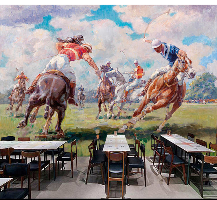 大型壁畫壁紙壁紙服裝店工程ktv裝修賓館酒吧會所油畫馬球背景牆