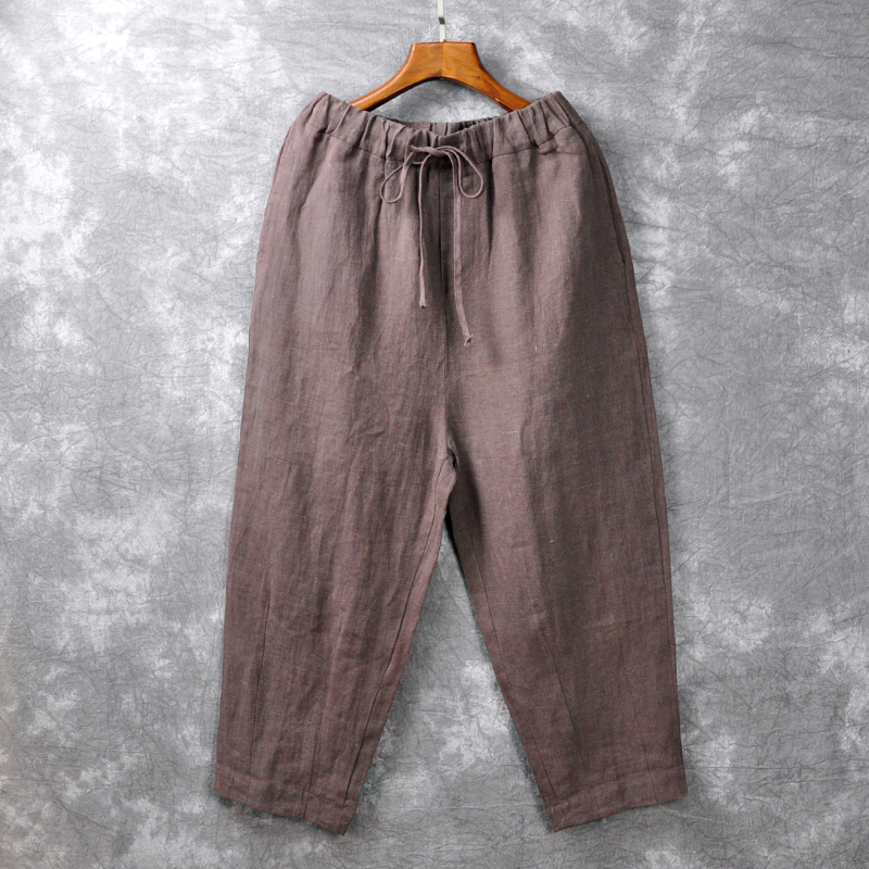 100% Pure Linen Pants for Men, Loose Fit, Summer Thin Style, Vintage Linen Material, Plus Size, Chinese Style, Wide-Leg Cotton-Linen Cropped Pants