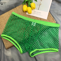 Mens underwear mens ice silk mesh breathable boxer pants summer mesh transparent thin section boys boxer pants summer
