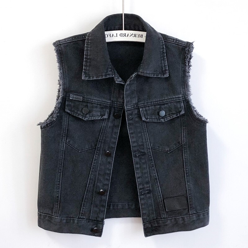 Trendy Brand Stylish Frayed Black Denim Vest Women's Jacket Short 2025 Spring and Autumn New Style Vest Trendy Trendy Brand Stylish Frayed Black Denim Vest Women's Jacket Short 2025 Spring and Autumn New Style Vest Trendy