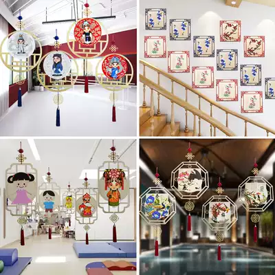 Creative characteristics National Chinese style wood hanging hanging decoration kindergarten three-dimensional corridor classroom interior decoration decoration
