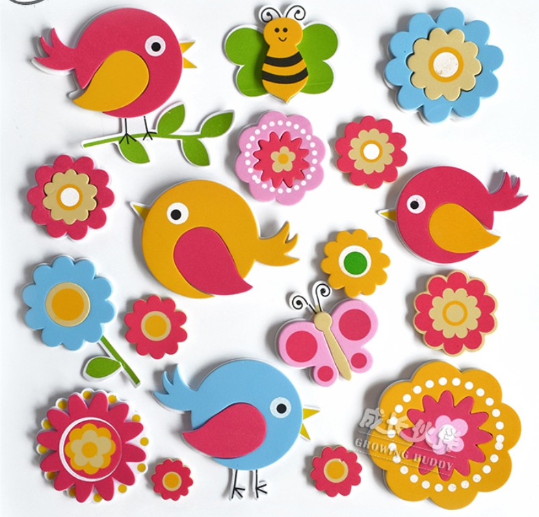 Super thick kindergarten classroom wall environment layout EVA three-dimensional wall sticker 3D foam animal flower bird wall sticker