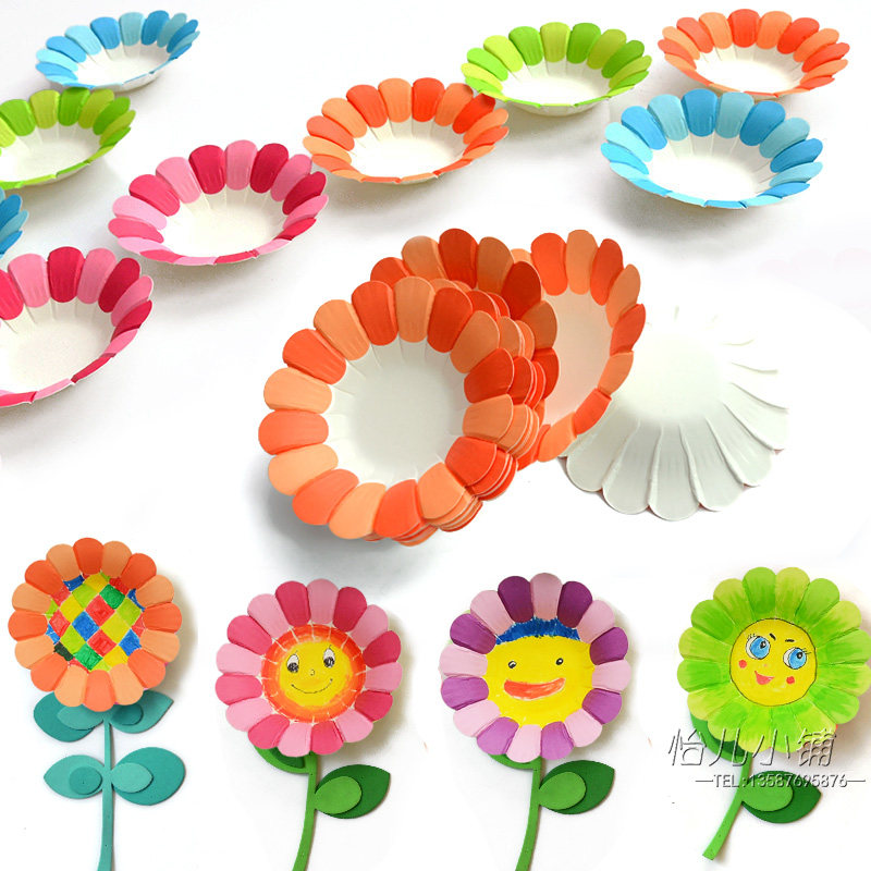 Children make kindergarten diy handmade material hand-painted color painting cartoon blank flower shape three-dimensional paper mold