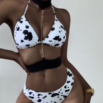 Beach print split swimsuit with chest pad bikini Hot Spring Triangle swimsuit chain S sex M sexy bikini