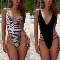 BAO WEN big V-neck hollow one-piece swimsuit womens belly thin sexy large size swimsuit