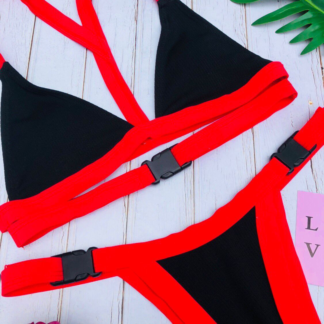 Tương phản khâu khóa băng bó bikini gợi cảm nữ thần chia áo tắm kỳ nghỉ BIKINI đồ bơi tay dài nữ