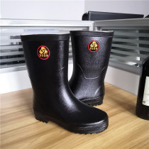 3539 middle tube rain shoes new non-slip rubber rain boots site work labor insurance black hemp surface waterproof rubber waterproof rain shoes