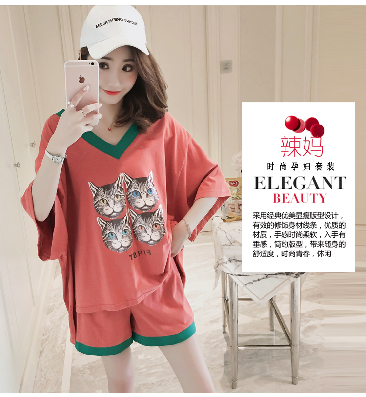 Thai sản thời trang mùa hè phù hợp với cộng với phân bón xl lỏng bông t- shirt dạ dày nâng quần short hai bộ 200 kg