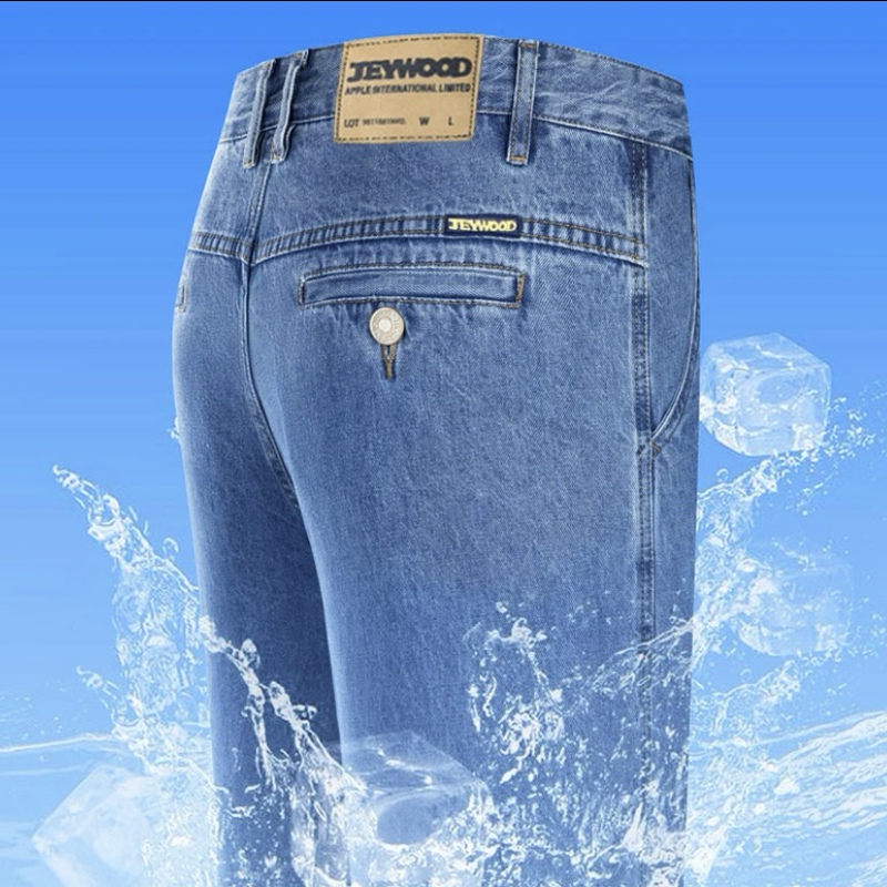 Apple 2026 New Summer Thin Denim Jeans for Men, Middle-Aged and Elderly, High-Waisted, Loose Straight-Leg, Middle-Aged Dad Wide-Leg Pants