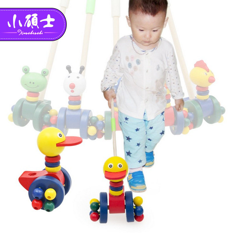 Child pushback trolley Single pole for baby walkway baby Puzzle Wooden early teaching toy 1-2-3 years old