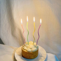 Spiral wishing candle bending and rotating irregular birthday cake baby girl party decoration Korean ins style