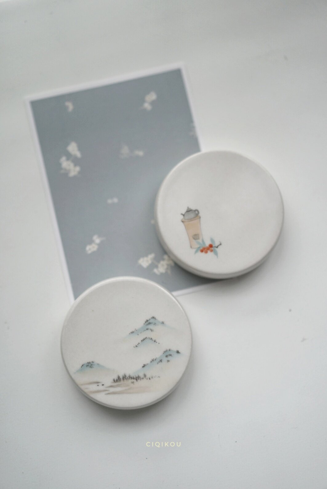 Porcelain mouth - hand-painted clear for the town paper cover grass and wood ash glaze town ruler book town pressed paper study room four treasure Wen town