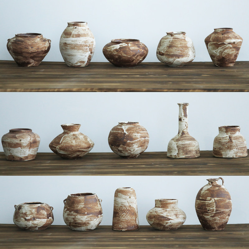 侘寂风花瓶日式手工小陶罐摆件客厅干花水培陶瓷花器复古民宿装饰