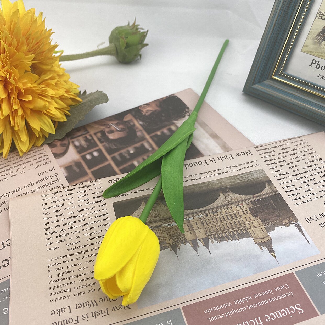 简约仿真干花束手感保湿郁金香高档插花客厅蛋糕装饰假花摆设蓝海详情10