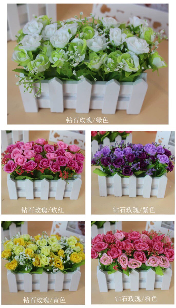 尤加利摆件木栅栏花套装仿真花假花道具盆栽花塑料花艺绿植草花详情8