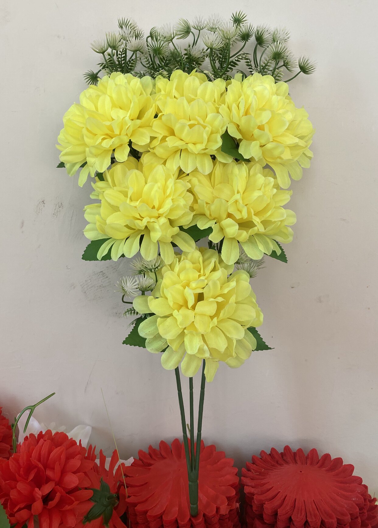 厂家直销仿真花束菊花单支假花绢花塑料清明祭祀装饰摆放花束批详情6
