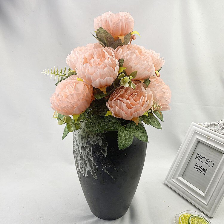 12头洋牡丹仿真把束西洋玫瑰假绢花婚礼婚庆插花装饰欧式花墙花艺详情14