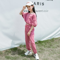 Parent-child mother-daughter dress Western style 2021 summer new girls short-sleeved short-sleeved waist T-shirt loose drawstring leg slacks