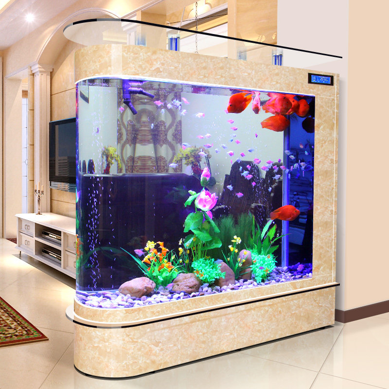 Europao-style subwarhead gold fish tank aquarium medium glass eco-living room large floor home U-cylinder-Taobao