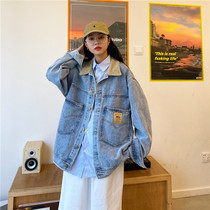 Afraid of trouble corduroy stitching denim jacket womens 2021 spring and autumn new Korean version loose bf retro port wind jacket