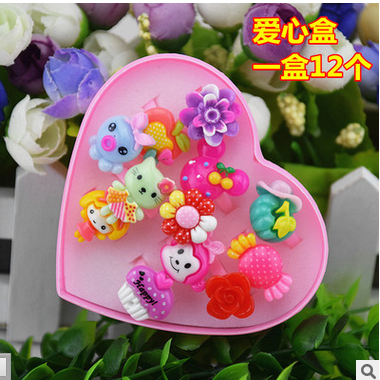Han Edition Cartoon Children's Ring Cute Cartoon Love Cartoon Girl Box Princess Ring Accessories