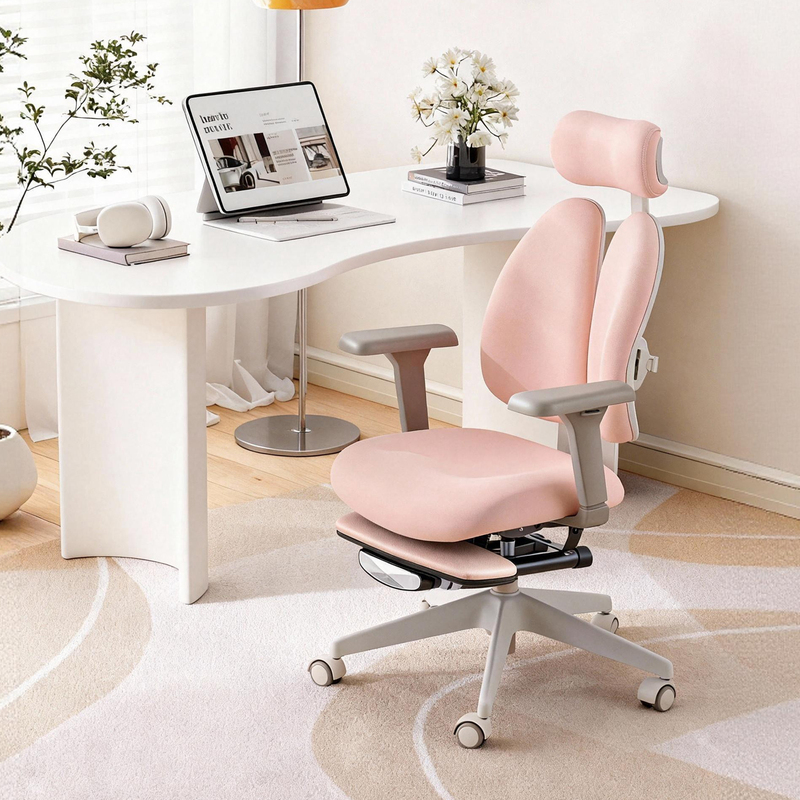 New Pink Chair, Ergonomic Chair for Girls, Bedroom Home Office Chair, Comfortable for Long Sitting, Study Chair, Makeup Chair