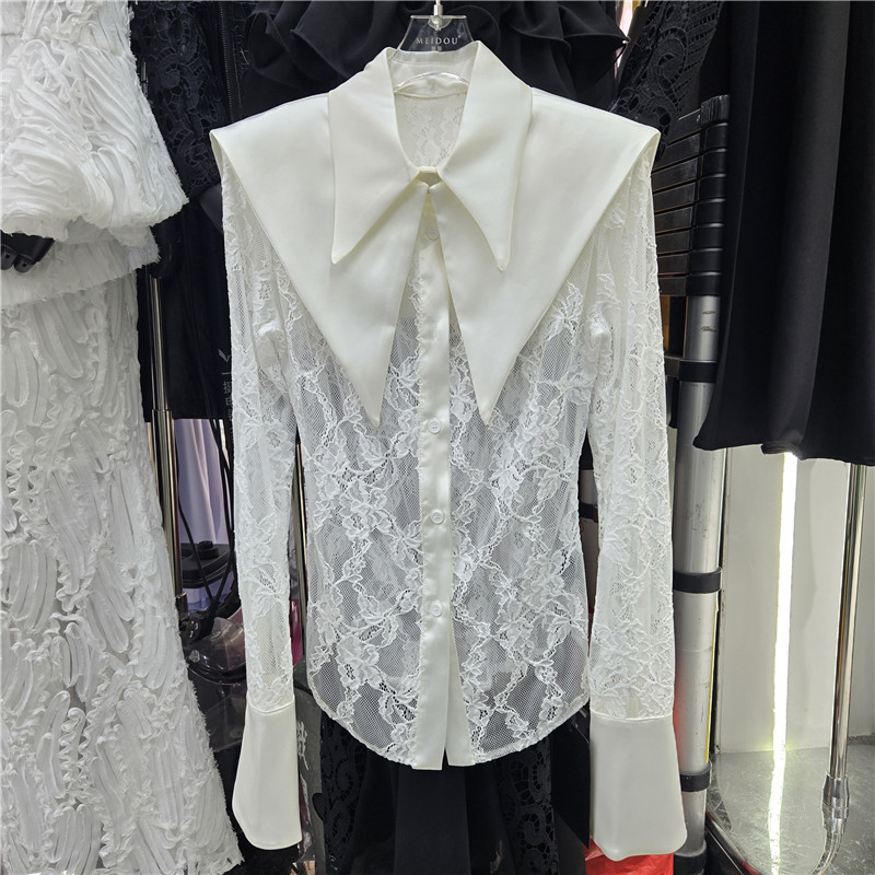 American Style Spicy Girl 2026 Spring/Summer New Vintage Personality Lace Patchwork Detachable Shawl Waist-Cinching Long-Sleeve Top