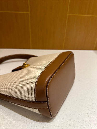 2025新款韩版小桶包帆布拼色包中包小众高级感单肩斜挎包