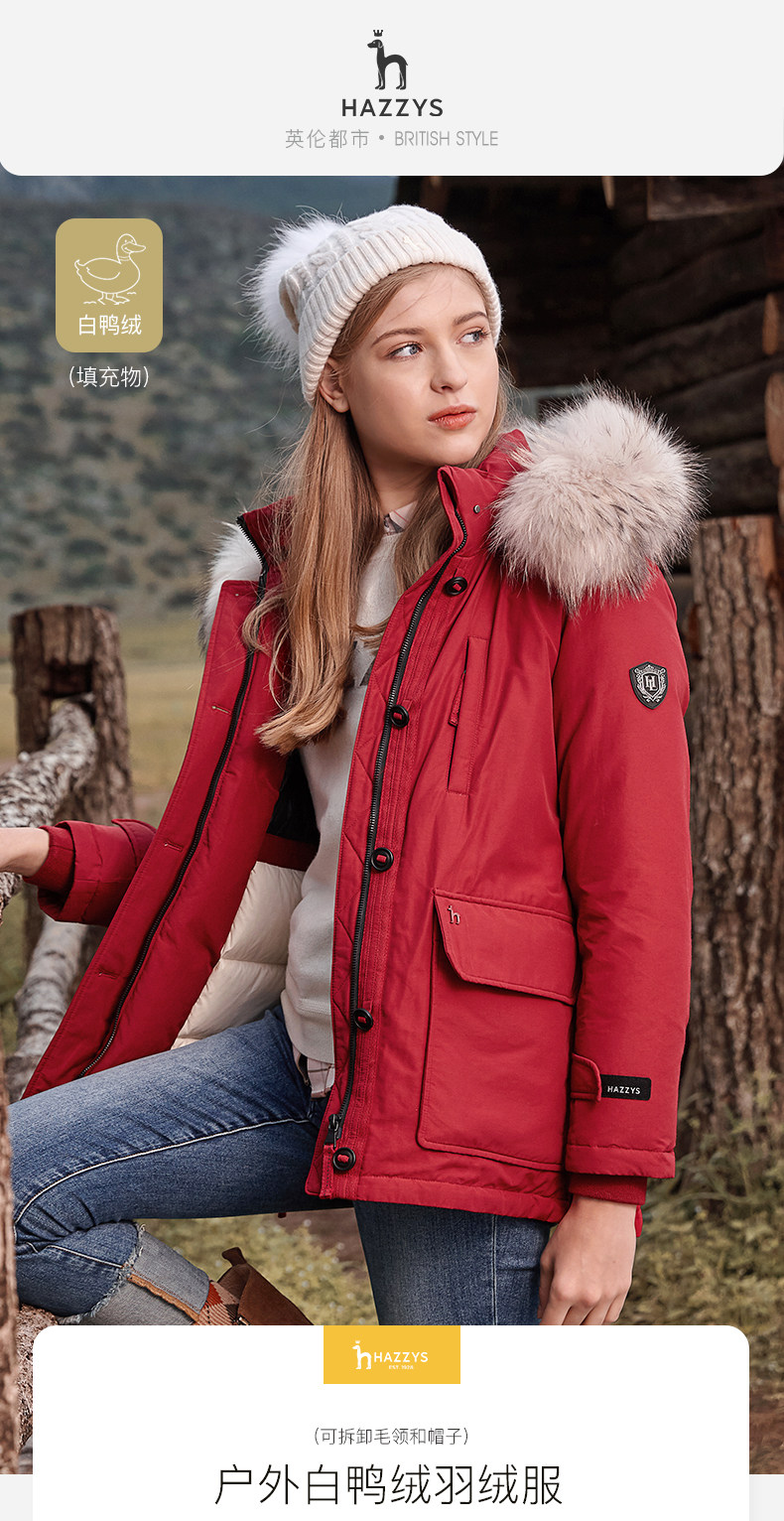 哈吉斯 Hazzys 2021新款 女子短款羽绒服 图1
