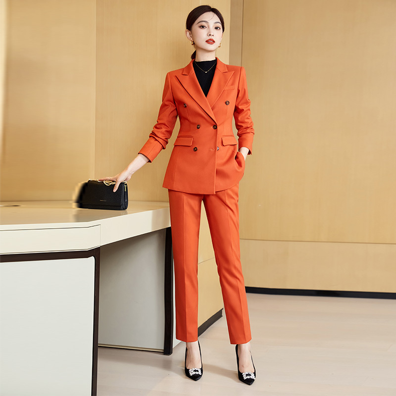 Orange Blazer Women's Business Suit Autumn and Winter Thick Versatile Suit High-End Elegant Workwear Formal Uniform Orange Blazer Women's Business Suit Autumn and Winter Thick Versatile Suit High-End Elegant Workwear Formal Uniform