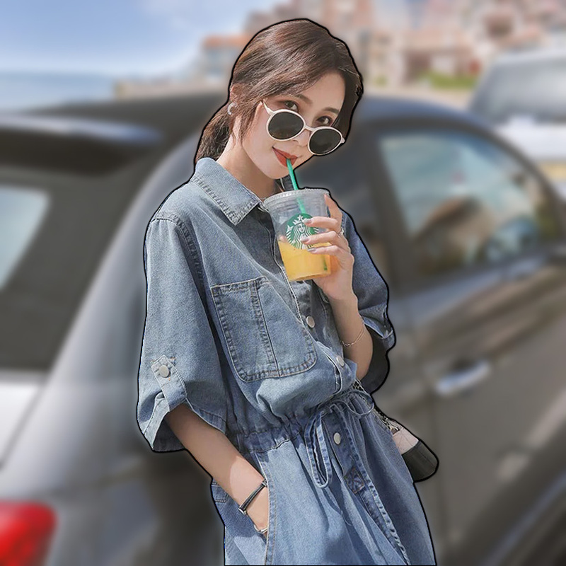 Denim Dress for Women, Long Style, Spring and Summer, French Retro, Waist-Cinching, Slimming, Elegant, Petite, High-End, Gentle Style Dress