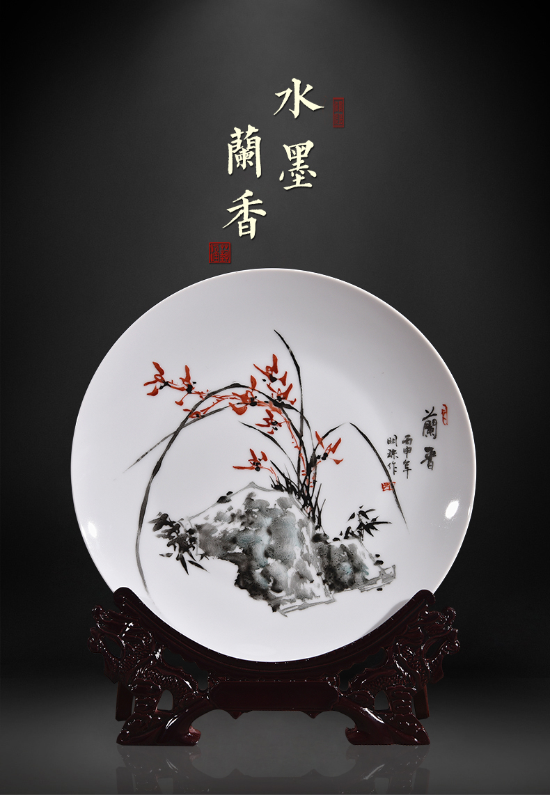 Jingdezhen ceramics hand - made ink spearmint decorative plate hang dish of the sitting room porch place of the new Chinese style craft gift