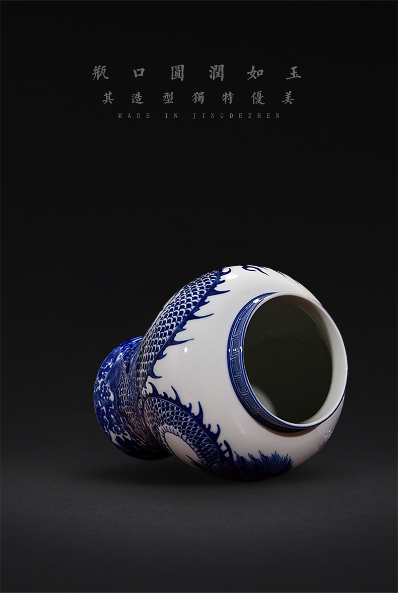 Jingdezhen blue and white dragon ceramics vase general tank storage tank handicraft furnishing articles furnishing articles decorations sitting room