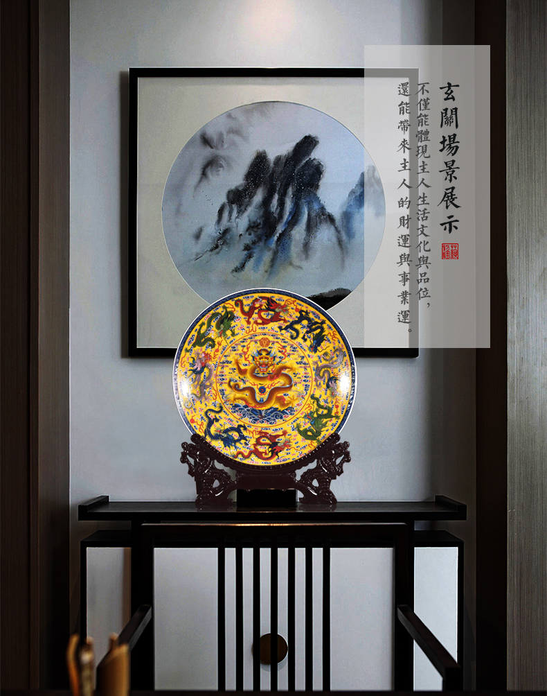 Jingdezhen ceramics powder enamel figure decoration plate, Kowloon hang dish sits plate of new Chinese style sitting room porch decoration