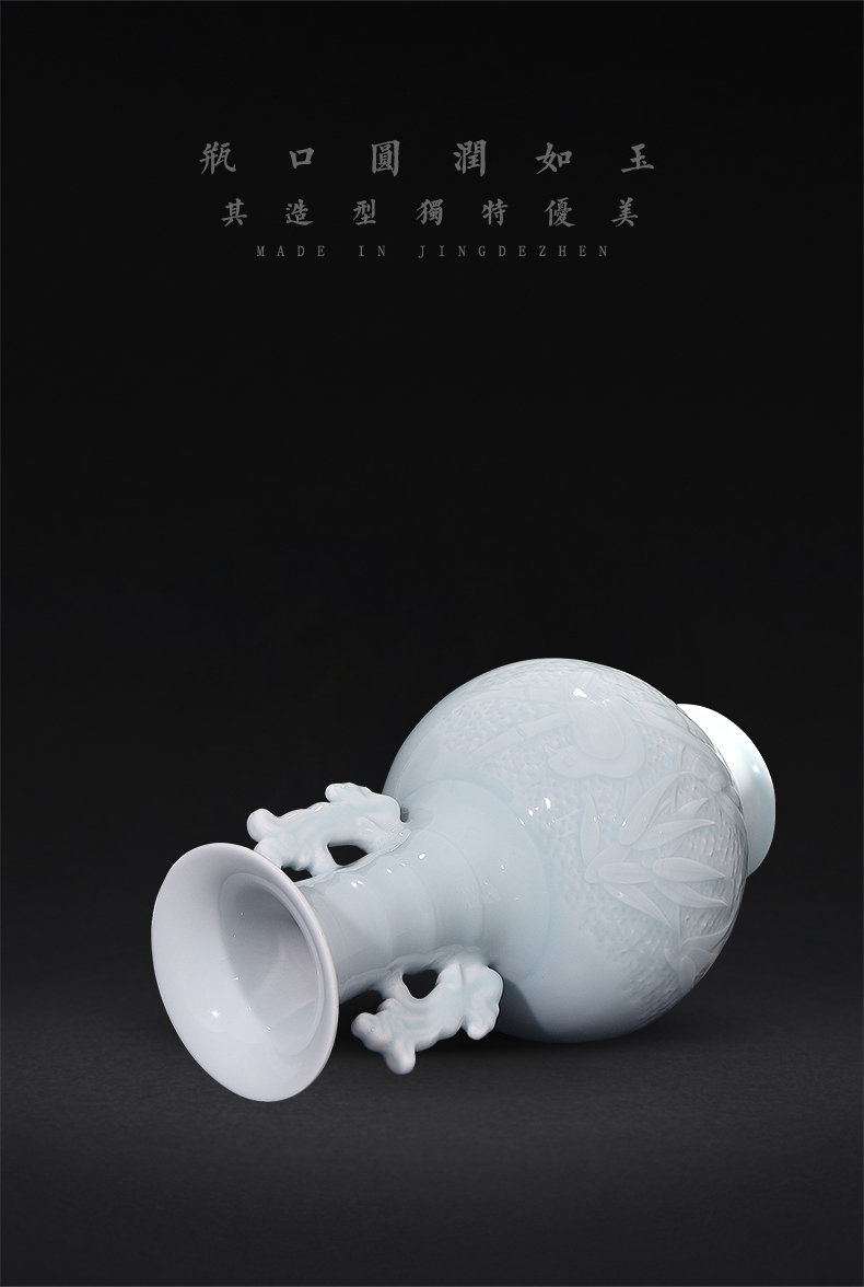 Jingdezhen ceramic green jade carved bamboo report peaceful double ears sitting room place flower arrangement of new Chinese style decoration