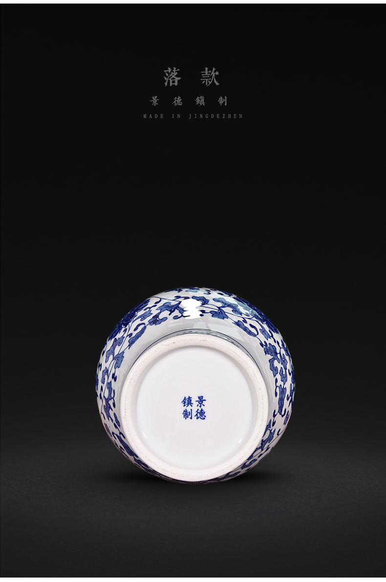 Blue and white porcelain of jingdezhen ceramics bound lotus flower grain black mushroom bottles of new Chinese style flower arrangement sitting room adornment handicraft furnishing articles
